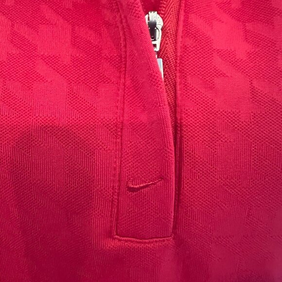 Women's Nike Red Golf Dri-fit Sleeveless Polo Zip Top, Houndstooth, Size Medium - Picture 2 of 8